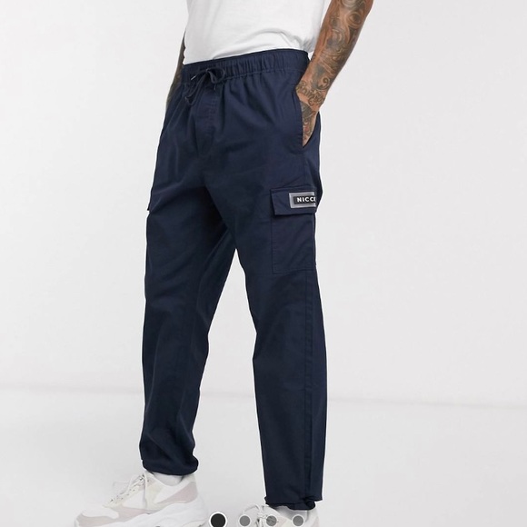 🔥 ASOS Nicee deep navy blue cargo pants men’s L - Picture 2 of 6